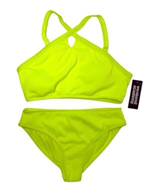 Paradise Yellow tween bikini set ribbed textured UPF 50+ girls size XL/14-16 NWT
